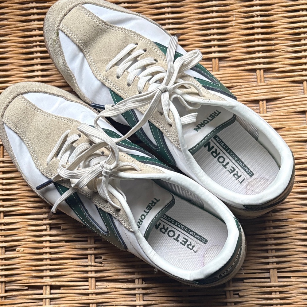 Tretorn White, Beige & Green Retro Trainer Sneakers